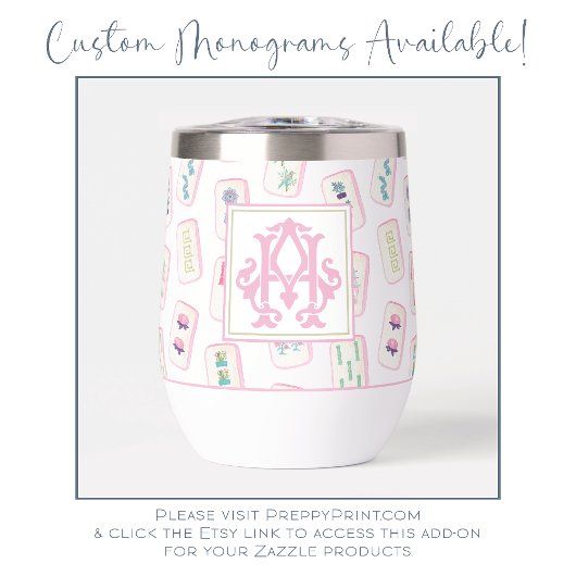 Waterkleur Roze en Groene Mahjong Tegels Monogram