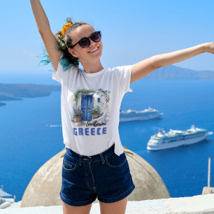 Waterkleur Santorini Griekenland modern en elegant T-shirt