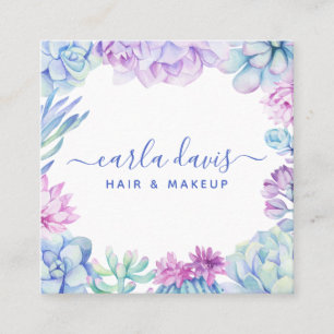 Waterkleur Succulenten Bloemige Boho Make-up Kunst Vierkante Visitekaartje
