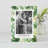 Waterkleur Tropische Bladeren Frame Foto Foto Save The Date (Staand voorkant)