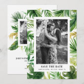 Waterkleur Tropische Bladeren Frame Foto Foto Save The Date (Voorkant / Achterkant)