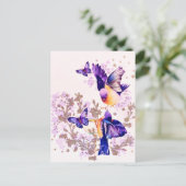 Waterkleur Vogels Bloemig Paars Glitter Feestdagenkaart (Staand voorkant)