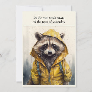 Waterkleur Wasbeer in Gele Regenjas Emotionele Kun Kaart