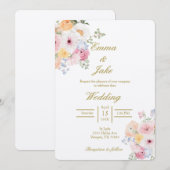 Waterkleurige bloemenbeige bruiloft kaart (Voorkant / Achterkant)