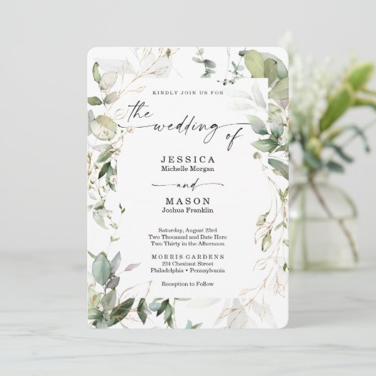 Waterkleurige groen met gouden trouwkaart kaart (Staand voorkant)