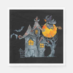 Waterkleurige heks en spookeigenhuis Halloween Servet