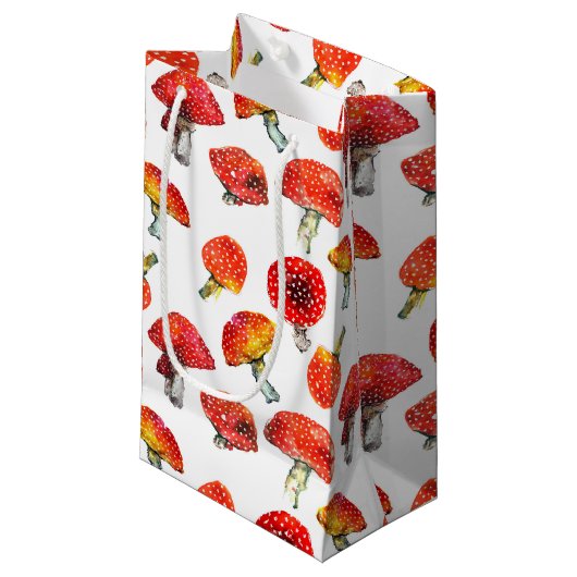 Waterkleurpaddenstoelen Mooie herfstpatroon Klein Cadeauzakje (Voorkant Gekanteld)