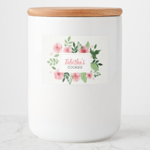 Waterkleurroze roze rozenkoekje voedselcontainer etiket