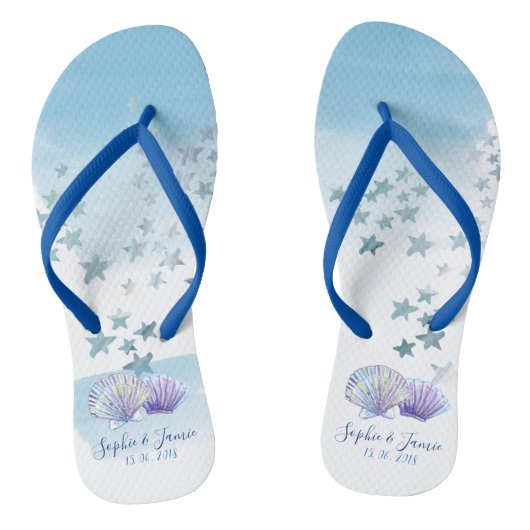 Waterkleurthema Beach Wedding Flipflops Teenslippers (Voetbed)