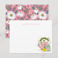 Waterkoker & Thee Tin Roze Bloemen Stationery Note