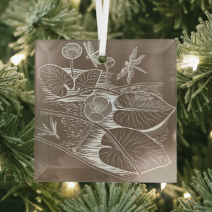 Waterlelbruine afbeelding glas ornament