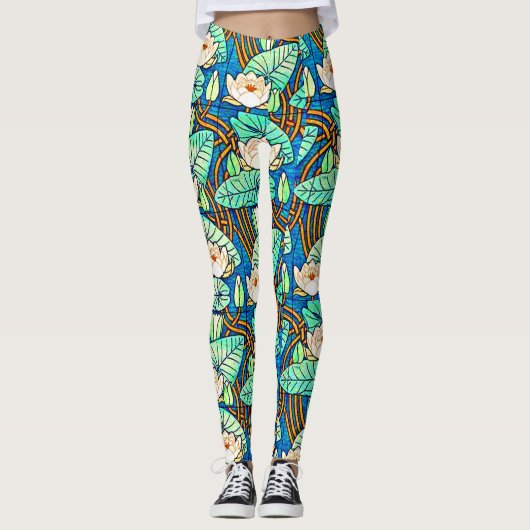 waterlelie afdrukken leggings (Voorkant)
