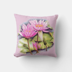 Waterlelie fijne kunst roze botanische gooi kussen