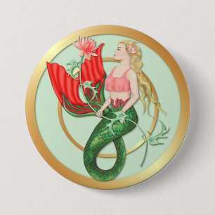 Waterlelie Zeemeermin Ronde Button 7,6 Cm