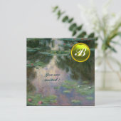 WATERLELIES /GELE EDELSTEEN INITIALEN KAART (Staand voorkant)