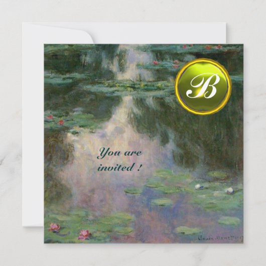 WATERLELIES /GELE EDELSTEEN MONOGRAM KAART (Voorkant)