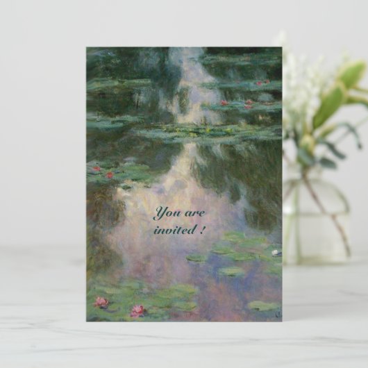 WATERLELIES IN ROZE GROEN BLAUW REFLECTIES KAART (Staand voorkant)