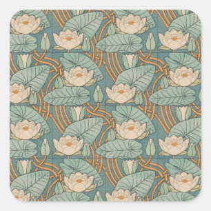 Waterlelies Lelie Art Nouveau Natuur Vierkante Sticker