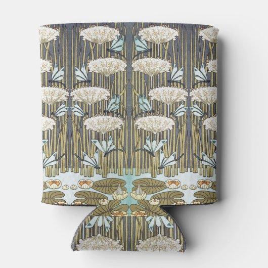 Waterlelies, libellen, moeras art nouveau blikjeskoeler (Achterkant)