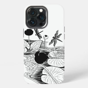 Waterlelies zwart grafisch iPhone 13 pro hoesje