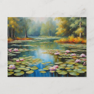 Waterlelievijver, bos, natuurillustratie briefkaart