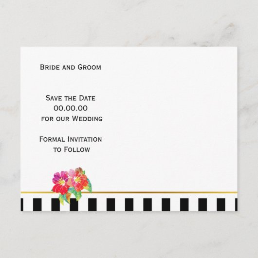 Waterloorbloemen en -strepen bruiloft Opslaan Datu Aankondigingskaart (Achterkant)