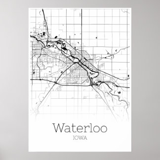 Waterloorkaart - Iowa - Poster stadskaart