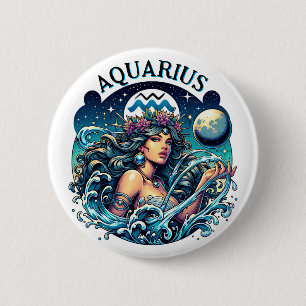 Waterman Aquarius Mooie Vrouw Astrologie Ronde Button 5,7 Cm