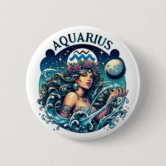 Waterman Aquarius Mooie Vrouw Astrologie  Ronde Button 5,7 Cm