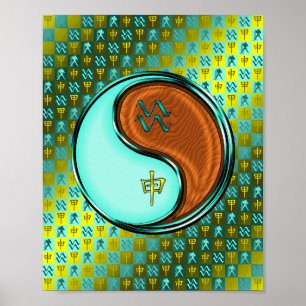 Waterman en houten aap poster