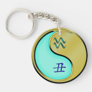 Waterman en metalen os sleutelhanger