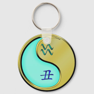 Waterman en metalen os sleutelhanger