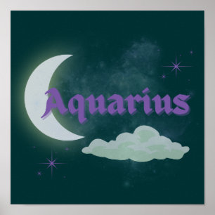 Waterman Hemelse Maan Wolk Sterren Astrologie Kuns Poster