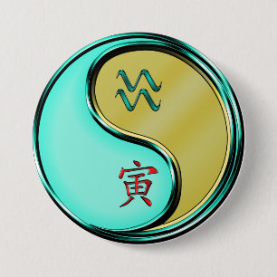 Waterman & Metalen Tijger Ronde Button 7,6 Cm