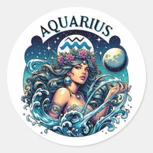 Waterman Schoonheid Vrouw Astrologie Ronde Sticker