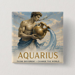 Waterman Sterrenbeeld Verjaardag Astrologie Cadea Vierkante Button 5,1 Cm