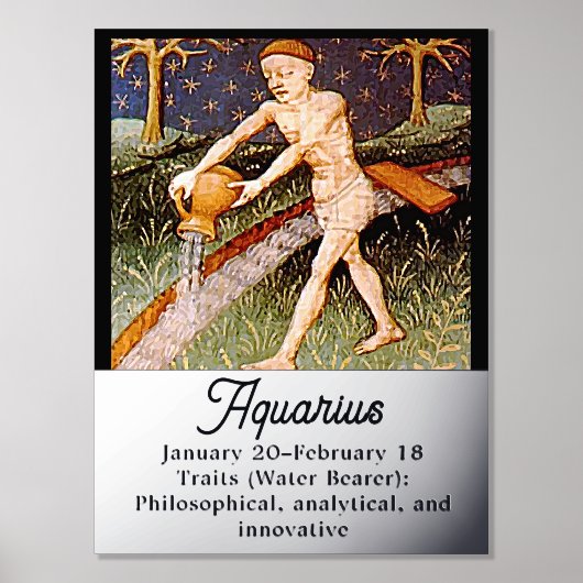 Waterman Waterdrager Zodiac teken Verjaardagsfeest Folie Afdrukken (Voorkant)