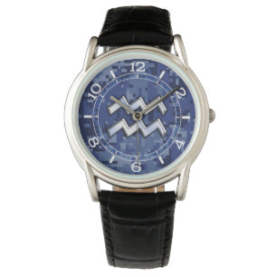 Waterman Zodiac Symbool op blauwe digitale camo wi Horloge