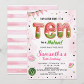 Watermeloen 10e Verjaardagsfeestuitnodiging Kaart (Voorkant / Achterkant)