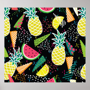 Watermeloen Ananas: Geometrisch naadloos patroon Poster