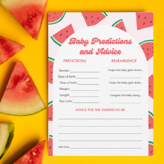 Watermeloen Baby shower Baby voorspellingen Game K Kaart