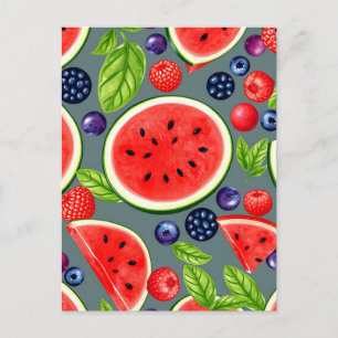Watermeloen Bes Zomer Patroon Briefkaart