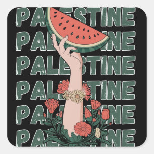 Watermeloen, bloemen en Palestijnse tekst Herhaal Vierkante Sticker