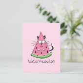 Watermeloen Cat Funny Summer Briefkaart (Staand voorkant)