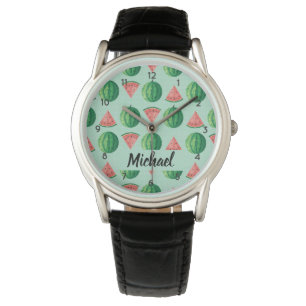 Watermeloen Custom Name Stijlvol Trendy Zwart Horloge