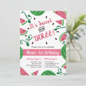 Watermeloen Derde Verjaardag Party Uitnodiging (Staand voorkant)