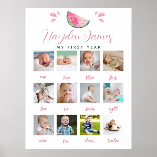 Watermeloen Eerste Jaar Verjaardag Fotobord Poster (Voorkant)