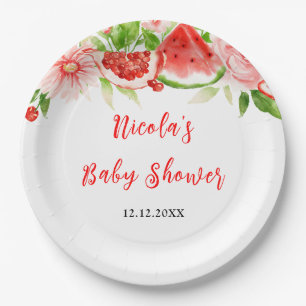 Watermeloen en Granaatappel Baby Shower Papieren Bordje