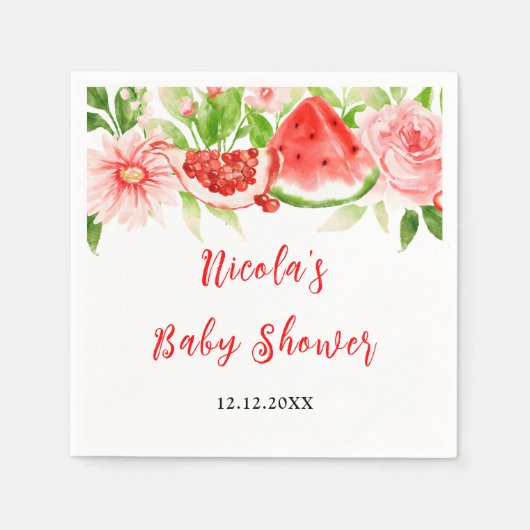 Watermeloen en Granaatappel Baby Shower Servet (Voorkant)
