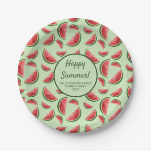 Watermeloen Fruit Patroon Op Groene Zomerfeestje Papieren Bordje